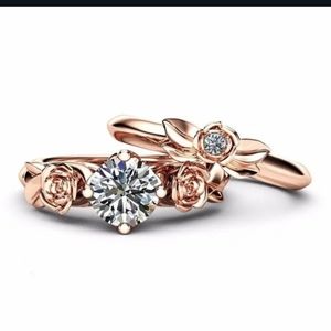 New rose gold color rosette pair fashion rings sz 7